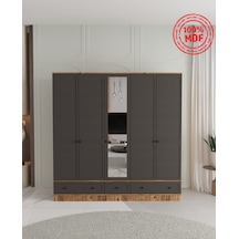 Irmak 5 Kapaklı Çekmeceli Bazalı Gardırop - Tamamı Mdf Antrasit