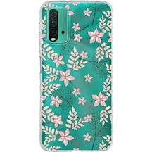 Xiaomi Poco M3 Uyumlu Kapak Floral Kırmızı Tasarımlı Şeffaf Silikon Kılıf
