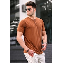 Madmext Erkek Camel Düğmeli Tişört 5831-Camel