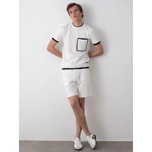 Erkek Çocuk Teenage Dikiş Detaylı Oversize Şortlu Takım-15542 Beyaz