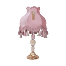 Kadife Kaplı Broş Dekorlu Pembe Vintage Abajur AB0120 Diğer