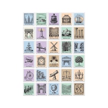 30 Adet Vintage Pul Mimari Ve Doğa Sticker Seti - Ajanda Scrapbook Valiz İçin Çok Renkli