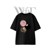 Thewert 8 Top Leopar Pembe Tasarım Baskılı Ünisex Siyah Oversize T-shirt