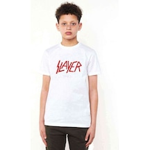 Tshirthane Slayer Logo Baskılı Unisex Çocuk Beyaz T-Shirt