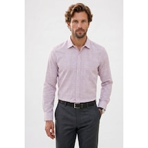 Tudors Erkek Regular Fit Klasik Kesim Oversize %100 Pamuk Keten Doku Bordo Gömlek-42664