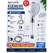 Filtreli Duş Başlığı, 5 Kademeli Su Akışlı, Yüksek Basınçlı, Kireç Önleyici, Beyaz-krom, El Duşu 4'lü Set