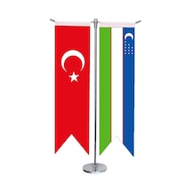 Masa Üstü Kırlangıç Özbekistan + Türk Bayrağı + Krom T Direk Masa