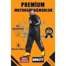 Mbb E-ticaret Erkek Premium Motorcu Kurye Yağmurluk Takım Su Geçirmez Pvc Kumaş Reflektörlü - Siyah