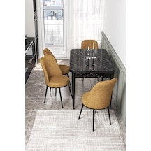 Canisa Concept Kor Serisi 70x114 Açılabilir Mutfak Masası Takımı Siyah Mermer Desen Masa 4 Cappucino Sandalye Beyaz