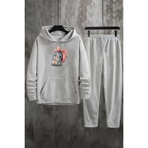 Uyguntarz Unisex Sevimli Kedi Eşofman Takımı Gri