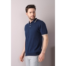 Ferraro A.Laci/Beyaz Yaka Şerit Düğmeli Erkek Pamuk Triko T-Shirt