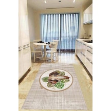 Bej Kaymaz Tabanlı Yıkanabilir Filli Mutfak Halısı Ar1273n11