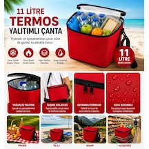 Termos Çanta Termal El Çantası Buzluk Piknik Çantası 11 Lt Soğutucu Çanta Kırmızı
