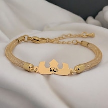 Archin Panda Temalı 14 Ayar Altın Plakalı Hasır Kordonlu Taç Motifli Hediye Bileklik-461sembol Panda