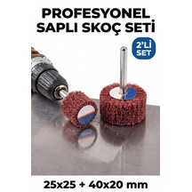 25x25 + 40x20 Mm Saplı Skoç Seti 2 Adet Matkap Ucu Temizleme Ve Parlatma Mopu