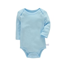 Mavi 3-24m Dört Mevsim Pamuk Bebek Tulumu Yenidoğan İçin Uzun Kollu Bebek Bebek Kız Erkek Giysileri Tulum Katı Bebek Tulumu
