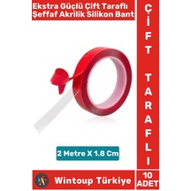 Ekstra Güçlü Suya Küfe Neme Dayanıklı Şeffaf Çift Taraflı Akrilik Silikon Bant 2 Metrex1.8 Cm 10 Adt