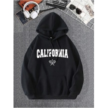 Startmore Siyah Unisex Siyah California Baskılı Oversize Kapüşonlu