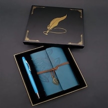Lb Metal Kalem Ve Mavi Deri Defter