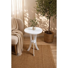 Fiskos Beyaz Yan Sehpa 50 Cm Çap - 60 Cm Yükseklik Modern Zigon Yan Sehpa Beyaz