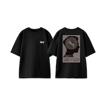 Thewert Vertigo Film Poster Tasarım Sırt Baskılı Pamuk Siyah Oversize T-shirt