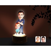 Kişiye Özel Baba Oğul Karikatürlü Dekoratif 3D Biblo Led Işıklı G (483006646)