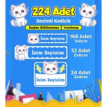 Sevimli Kedi Temalı Okul Kreş Kişiye Özel İsim Etiket Seti - Model 358 Çok Renkli
