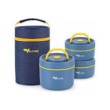 3 Göz Taraftar 304 Paslanmaz Çelik Yemek Lunch Box 420+420+550 Ml Isı Yalıtımlı Çantalı Mavi