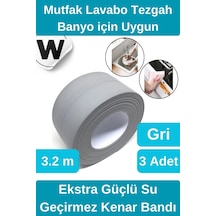 Premium Su Geçirmez Sızdırmaz Küf Yalıtım Banyo Mutfak Lavabo Gri Kenar Şerit Bant 3.2m 3 Adet