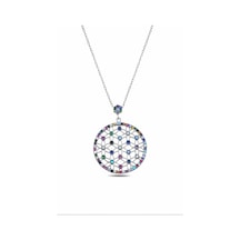 Çekirdekjewelry 925 Ayar Gümüş Rodyum Kaplama Renkli Taşlı Yuvarlak Kolye Zarif Ve Şık Tasarım Gri