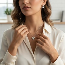 Gümüş Renk Çelik Minimal Kalp Kolye Ve Küpe Seti - Takı Diğer