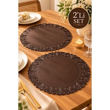2'li Deri Amerikan Servis Seti 35 Cm Yuvarlak Kabartmalı Dekoratif Supla Seti Kahverengi - 939567981 Kahverengi