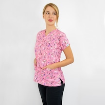 Pembe Güzellik Desenli  Likralı Üst Forma
