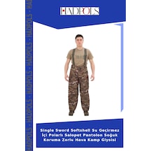 Hadpols Single Sword Softshell Su Geçirmez İçi Polarlı Salopet Pantolon Soğuk Koruma Zorlu Hava Kamp Giysisi Kamuflaj
