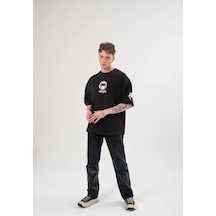 Wear Vexel Erkek Kısa Kol Tişört Göğüs Ve Kol Bisiklet Yaka Baskılı T-shirt - Siyah Çok Renkli