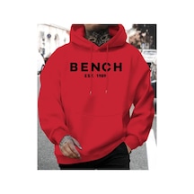 Herkesemoda Bench Yazı Detaylı İçi Polarlı Kapüşonlu Sweatshirt Kırmızı