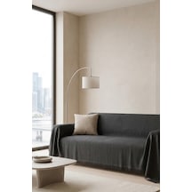 İskandinav Dokulu Pamuklu Saçaklı Koltuk Örtüsü Ve Koltuk Şalı Kaymaz Terletmez 180x300 Cm Antrasit