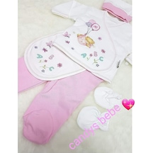 Candys Bebe Ayıcık İşlemeli Yakım Beyaz  - Pembe Beyaz - Pembe