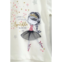 Toontoy Kids Toontoy Kız Çocuk 2'li Takım Baskılı Bisiklet Yaka T-shirt & Beli Lastikli Kapri Şort Ekru