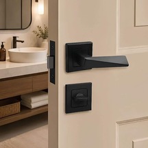 Sese Prizma Modeli Kare Rozetli Wc Kapı Kolu Siyah 200-112r-02-02