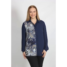 Moda Berray 2320 Leopar Desenli Şifon Gömlek Lacivert