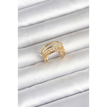 316l Çelik Gold Renk Zincirli Vintage Model Kadın Yüzük - Tj-byk4170 Renkli