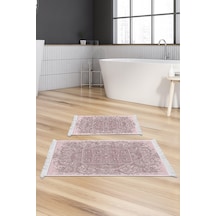 Dekoreko Kaymaz Taban Djt 2 Li Banyo Paspas Takımı Trend Saçaklı Modern 1488 pudra