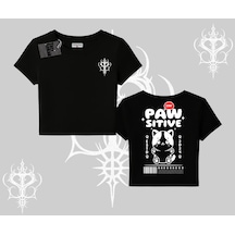 Tarzsokak Paw Sitive Kedi Arka Baskılı Babby Tee Tshirt Siyah