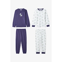 Penti Erkek Çocuk Dino Farm Çizgili Pamuklu Uzun Kollu 2li Pijama Takımı Çok Renkli
