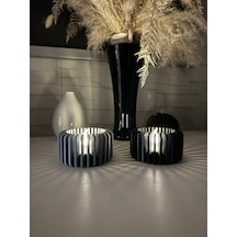 Bezos 3d Baskı Modern Çizgili Mumluk - Tealight Mumluk 1 Adet -gri Mmbz