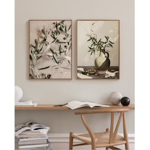 Zeytin Sessizliği - Gerçek Cama Baskı Gold Alüminyum Metal Çerçeveli 2'li Modern Tablo