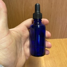 50ml Mavi Cam Damlalıklı Şişe , Siyah Plastik Kapak , 50 Cc Mavi