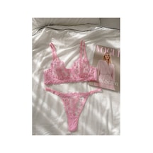 Brem Pembe Fiyonklu Balenli Bralet Takım