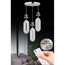 Eclipse Model 3'lü Kumandalı Gümüş 3 Renk Modu Ledli Kristal Taşlı Modern Salon Mutfak Oturma Odası Led Avize Altın